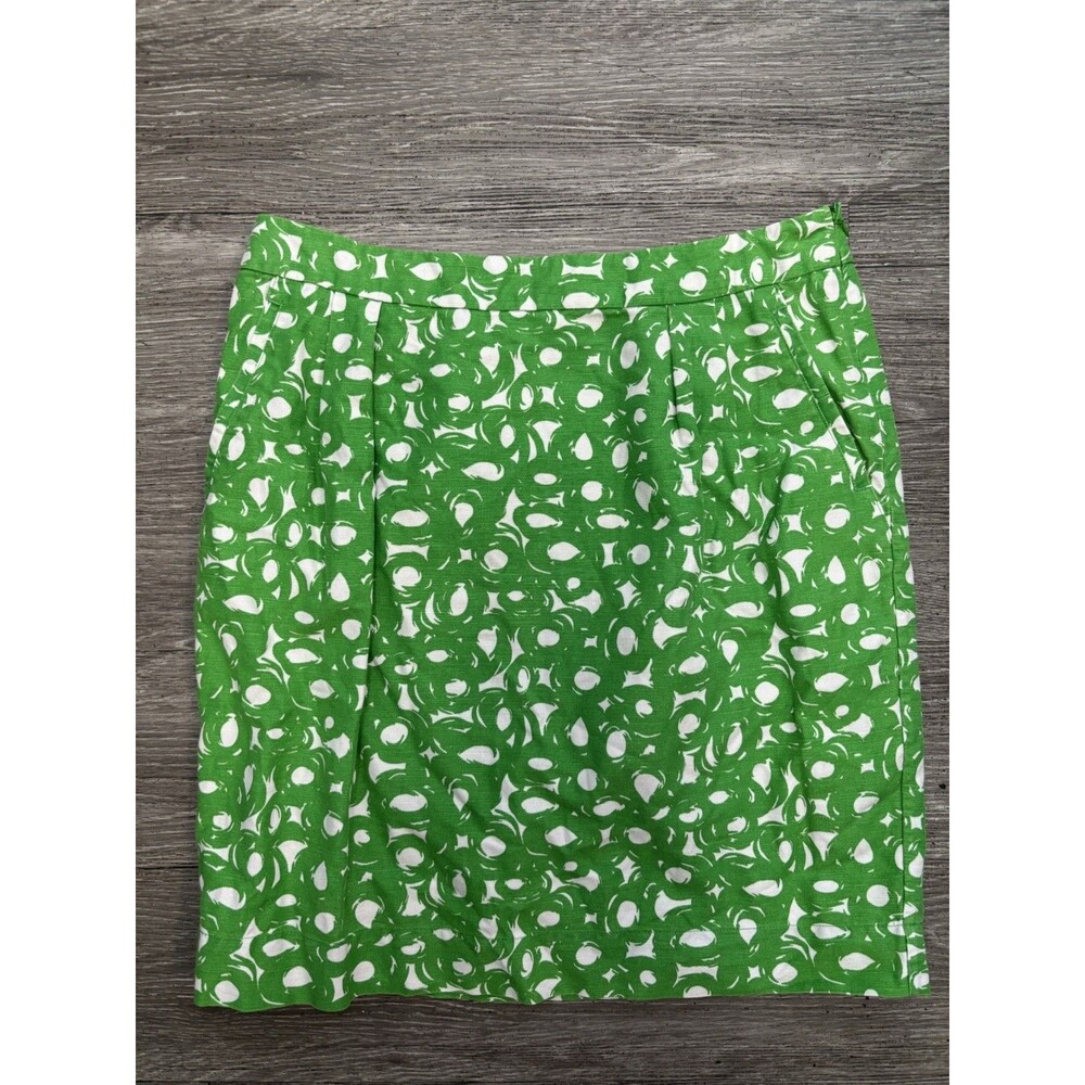Boden Green and White Linen Vibrant Abstract Geometric Midi Skirt Size 10R